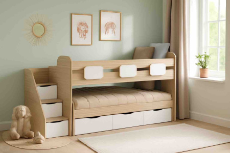 Кровать 2-х ярусная Городок (цвета разные). Правая/левая от Династия Kids