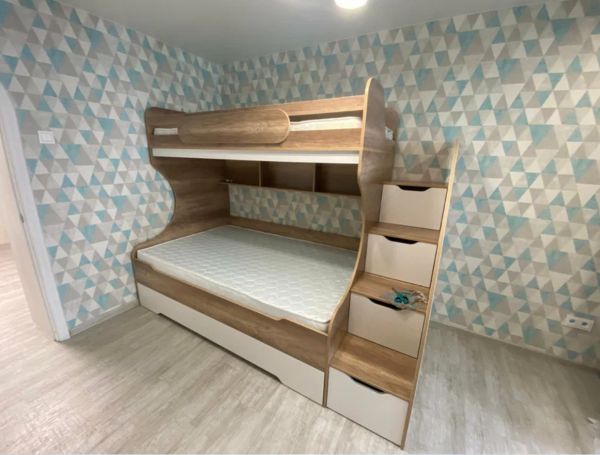 Кровать 3-х ярусная Биг 120х200 (дуб каньон + белый) от Династия Kids