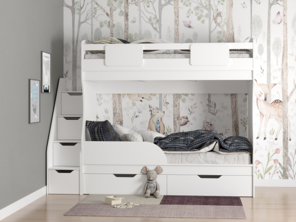 Двухъярусная кровать Дуэт 180х80 (цвет белый) с бортиком от Династия Kids
