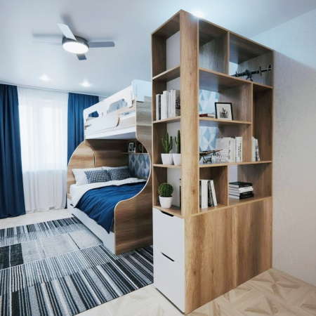 Стеллаж-перегородка Стиль (дуб сонома) ширина 1200 мм  от Династия Kids