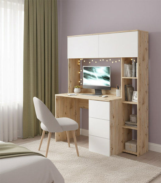 Стол Ритм 1250 мм (гаскон пайн + белый). Левый/правый от Династия Kids